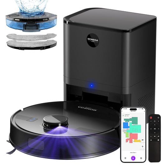 MONSGA Saug- & Wischroboter 5000 Pa LiDAR, 3,5 L Absaugstation, 180 Min, App