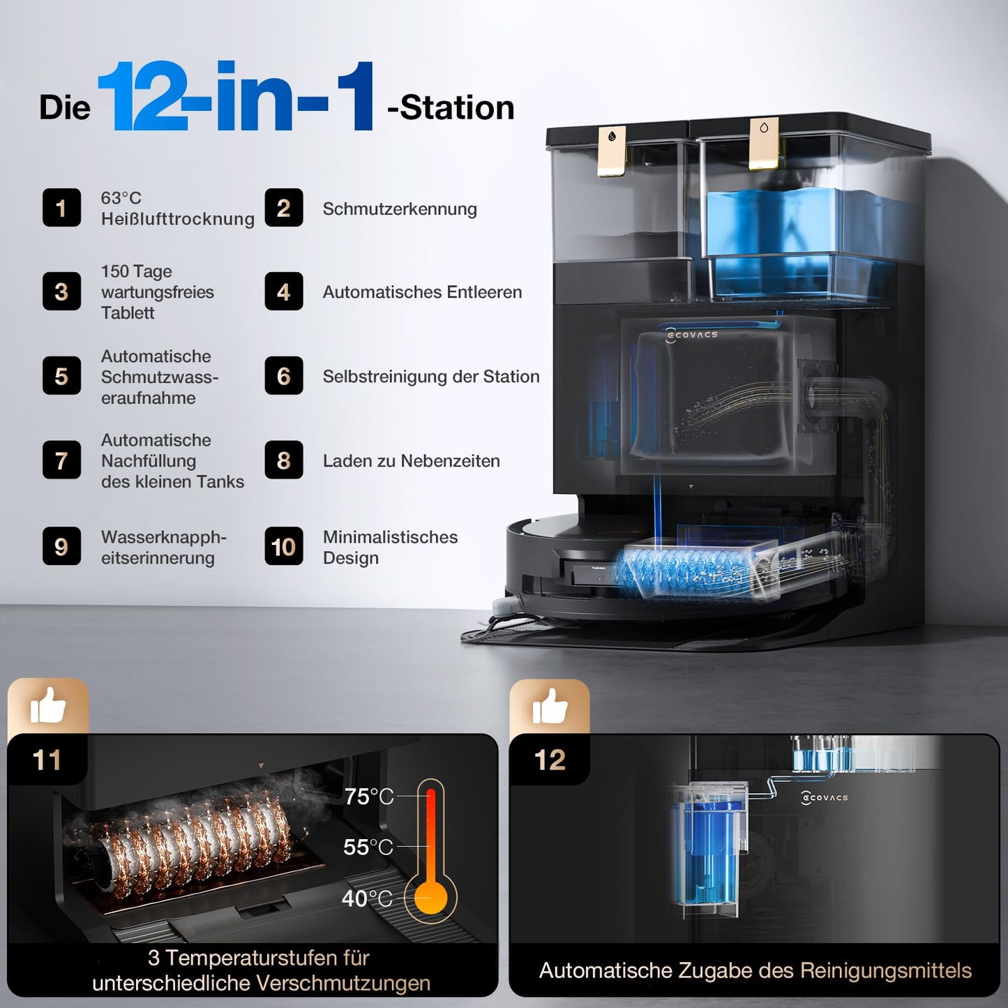 ECOVACS DEEBOT X8 PRO Omni Saugroboter mit Wischfunktion, 18000Pa