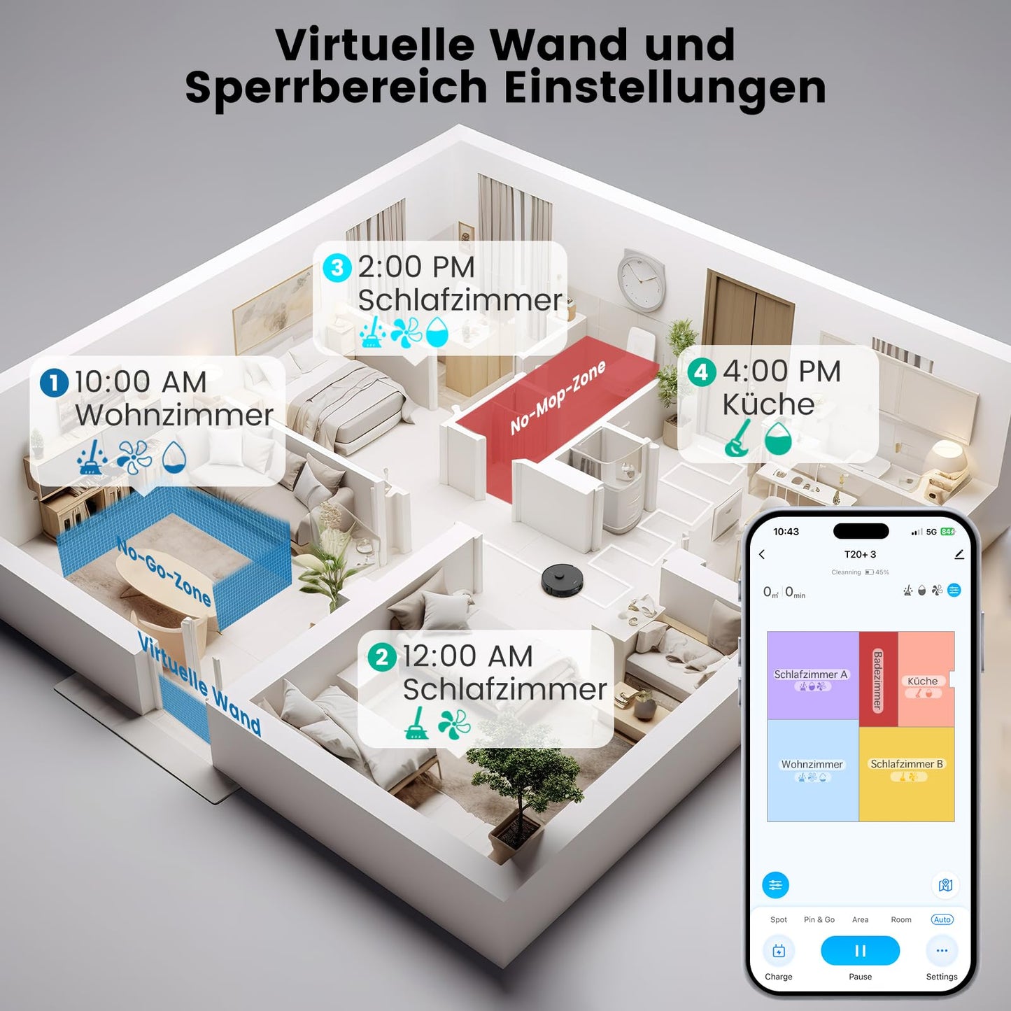 AIRROBO T20+ Saugroboter 3.5L, Wischfunktion, LiDAR Navigation, App-Steuerung