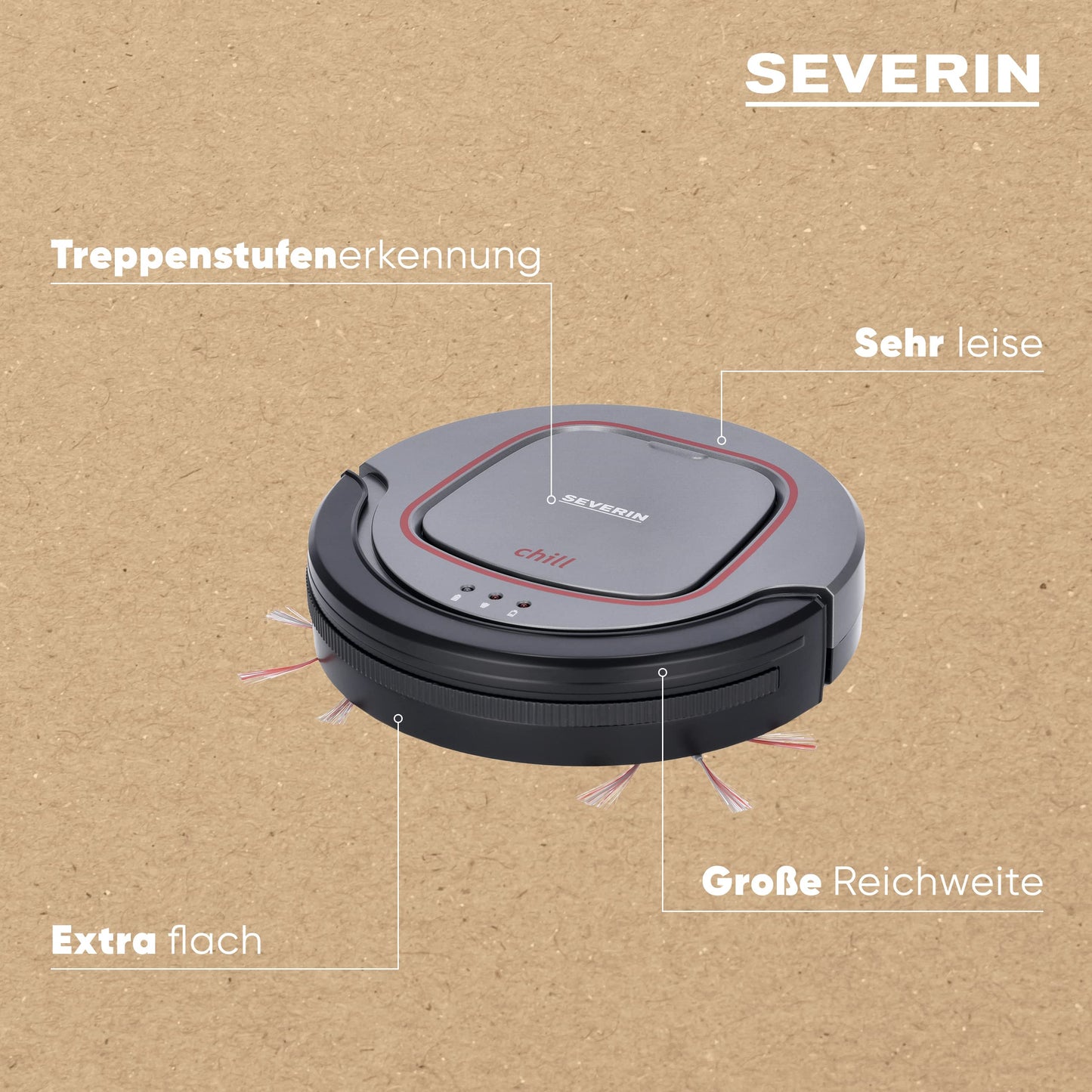 SEVERIN chill® Saugroboter RB 7025 – flach, Hartböden & Teppiche, Treppensensor