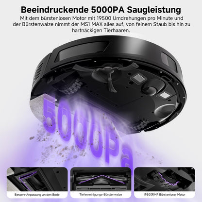 MONSGA Saug- & Wischroboter 5000 Pa LiDAR, 3,5 L Absaugstation, 180 Min, App
