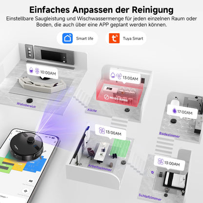 MONSGA Saug- & Wischroboter 5000 Pa LiDAR, 3,5 L Absaugstation, 180 Min, App