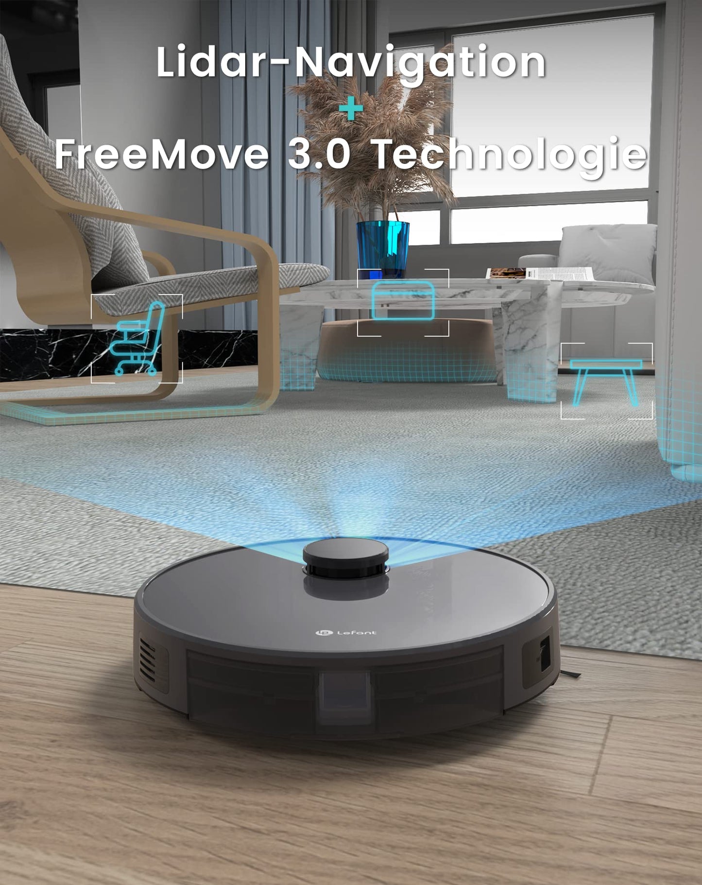 LEFANT Saugroboter 5500Pa, Wischfunktion, 200 Min Laufzeit, No-Go-Zonen