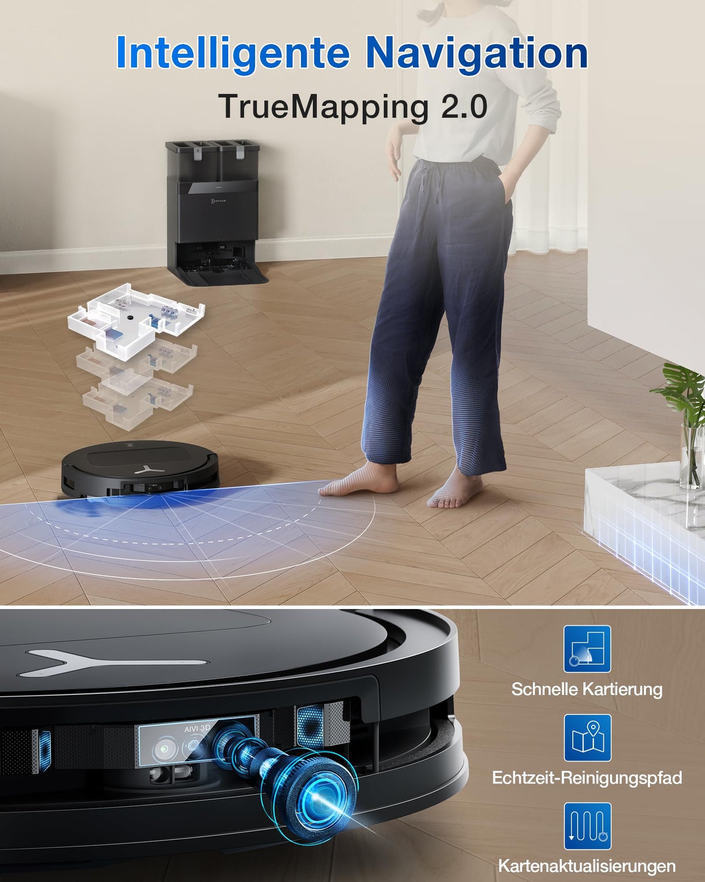 ECOVACS DEEBOT T50 Omni Saug- & Wischroboter 15.000 Pa ZeroTangle, All-in-One Station